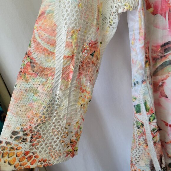 Cubism Small Ruffled Pastel Top Tiered Floral 3/4 sleeve texture crochet EUC - Picture 4 of 8